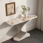 Schmale Konsole mit Sintersteinplatte,Moderner Eingangstisch in Marmoroptik mit Metallgestell,Metall Sofatisch f&uuml;r Flur,Eingangsbereich,Wohnzimmer,Schlafzimmer(White1,100cm)
