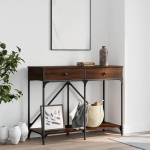 Konsolentisch Braun Eichen-Optik Holzwerkstoff 100x39x78,5 cm mit Stahlrahmen Schmale Konsole f&uuml;r Flur Wohnzimmer Kommode mit 2 Schubladen und Ablage Stabiler Beistelltisch f&uuml;r