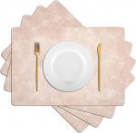 Kunstnahast taldrikud, 4 taldriku komplekt - pestav, kuumakindel, mittelibisev, veekindel, PU taldrikud k&ouml;&ouml;ki ja s&ouml;&ouml;gituppa (9)(roosa)