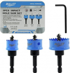 Bullitt 3 Piece Impact Bi-Metal Hole Saw Set 25/32" 1" 1-1/4" Hex Shank 8% Cobalt M42 Hole Saw Set Hole Cutter Perfect for Drilling Thin Metal Stainless Steel Mild Steel