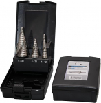 Step drill Bit HSSG Spiral Grooved | Step Drill Set in Rose Plastic Box in 4-12 mm / 4-20 mm / 6-30 mm | Step Drill Set Item No. 39403100SP