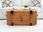 Onu Joe&acute;s vana kooli kohvilaud Vintage Shabby Chic stiilis laud T&auml;ispuidust pruun, hoiuruumi ja kaanega puidust kasti k&uuml;ljelaud Maakodu elutoa laud Puidust laud P&auml;hklipuust