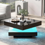 Merax LED ruudukujuline kohvilaud k&otilde;rge l&auml;ikega valge elutoa laud p&ouml;&ouml;ratav 360&deg; USB valgusribaga kaasaegne diivanilaud Techno Style k&uuml;ljelaud 70 x 70 x 36 cm