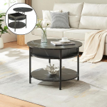 [en.casa] Kandas kohvilaud t&otilde;stetava lauaga, &uuml;mmargune, elutoa laud koos panipaigaga, l&auml;bim&otilde;&otilde;t 70 x 49 cm, v&auml;ike t&otilde;stetav laud metallraamiga, marmorist v&auml;limusega, mustas toonis