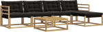 Gartenm&ouml;bel Set 6-TLG, Outdoor Sofa Garnitur aus Akazienholz und Textilene, Modulares Lounge Set f&uuml;r Garten und Terrasse, Sitzgruppe mit Kissen und Tisch, Schwarz Wei&szlig;