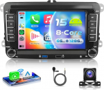 VECHTEL 8 Core 6G + 128G autoraadio Android 15 VW Golf 5 6 Passat Jetta Caddy EOS T5 Tiguan Touran CC Polo, 7-tolline HD IPS puuteekraan koos Carplay Android auto GPS Wi-Fi Bluetooth 2USB FM RDS kaamera