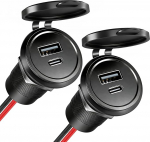 Alumiinium USB C Steckdose 12V Wohnmobil Auto 48W Einbau Buchse 12 Volt, USB-C & USB-A Bohrung 25mm f&uuml;r Boot Wohnwagen Camper LKW (2 St&uuml;ck)