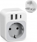 TESSAN Adapter Inglismaa Saksamaa pistik, &Uuml;hendkuningriigi adapter 1 USB C ja 2 USB A, reisiadapter UK Portable Pistikupesa Adapter Power Adapter London &Scaron;otimaa Maldiivid Malta, reisipistik t&uuml;&uuml;p G
