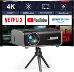 Nutikas projektor, integreeritud rakendused ja automaatne fookus / v&otilde;tmet&auml;his, Full HD 1080P 3100 luumeni projektor 4K tugi, VOPLLS WIFI6 Bluetooth kodukino video/v&auml;ljakuprojektor