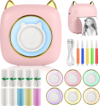 GuKKK Mini Printer, Mobile Photo Printer, Portable Mini Photo Printer with Seven Colours LED, Wireless Photo Printer, Thermal Printer, Smartphone Bluetooth Printer, for Learning Aid, Learning Notes,