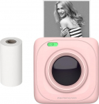 Bisofice kaasaskantav mini fotoprinter 203 DPI traadita BT termoprinter tasku suurus &uuml;hildub iOS ja Androidiga t&ouml;&ouml;tamiseks ja &otilde;ppimiseks Memo p&auml;evik foto must-valge - roosa