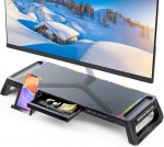 MOOJAY Monitor Stand for Desk Gaming with 4 USB 3.0 Hub and RGB Light, Monitor Riser Foldable Computer Screen Riser with Drawer and Pen Tray for PC/Laptop/iMac - Black