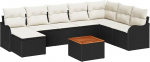 9-teiliges Garten Sofa Set mit Kissen Schwarz Poly Rattan Akazie, 2-Sitzer Garten Sofa mit Kissen Schwarz Poly Rattan Gartenlounge Model3347488