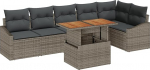Rantry 7-teiliges Garten Sofa Set mit Kissen Grau Poly Rattan Gartenlounge Model3358582