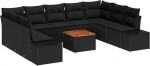 Rantry 10-Teiliges Garten Sofa Set mit Kissen Schwarz Poly Rattan Akazie Gartenlounge Model3356672