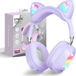 OHAANYY Cat Ear k&otilde;rvaklapid Laste s&uuml;nnip&auml;evakingitused Lapse LED kassik&otilde;rvad v&auml;rvigraafikuga Juhtmevabad Bluetooth Over-Ear Stereo k&otilde;rvaklapid mikrofoniga mobiiltelefoni/laua/PC jaoks (lilla)