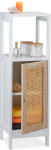 Relaxdays Bathroom Cabinet 3 Compartments HW 96.5 x 30 x 30 cm Narrow MDF Rattan Look Midi Cabinet for Bathroom White/Natural