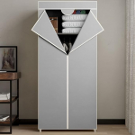 BAKAJI Tubular Metal Structure Wardrobe Space Saving Furniture with TNT Cover, Zipper and Camping Clothes Rail, Size 70 x 46 x 160 cm (Grey)