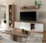 Home Furniture Set Oak White 4 Pieces Modern 1 Display Cabinet 1 Wall Shelf 1 Lowboard 1 Coffee Table