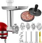 Lihaveski lisatarvik Kitchenaid Stand Mixerile, roostevabast terasest toiduveski lisatarvik Kitchen Aid tarvikutele, 3 vorstit&auml;idise sarvega, 3 jahvatusetera, 4 jahvatusketta ja hamburgeriga