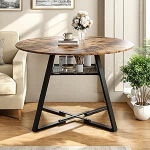 &Uuml;mmargune s&ouml;&ouml;gilaud 4 inimesele, s&ouml;&ouml;gilaud &uuml;mmargune 120 cm 1 avatud riiuliga, puidust elutoa laud, metallist jalgadega retro-t&ouml;&ouml;stuslik s&ouml;&ouml;gilaud, &uuml;mmargune k&ouml;&ouml;gilaud s&ouml;&ouml;gituppa (puit).