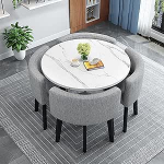 K&ouml;&ouml;gilaud, s&ouml;&ouml;gilaud 4 tooliga, kaasaegne &uuml;mmargune k&ouml;&ouml;gilaud ja riidest toolid, ruumi kokkuhoidev laudaplaat koju ja kontorisse, 90 x 90 x 75 cm, A18