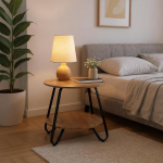 MEUBLE Cosy Ronde &ouml;&ouml;kapp avatud riiulitega magamistuppa, t&ouml;&ouml;stuslik inseneripuit, metall, helepruun+musta