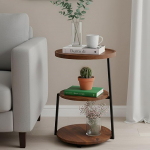 3-tasandiline k&uuml;ljelaud v&auml;ikestesse ruumidesse - &uuml;mmargune metallist raamiga ja puidust riiulitega &ouml;&ouml;kapp, kompaktne diivanipoolne laud elutuppa/magamistuppa, v&auml;ike &uuml;mmargune kohvilaud