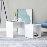 Hoopleep Valge pesitsev kohvilaudade komplekt, 2-osaline puidust k&uuml;lgmised lauad koos hoiuga, kaasaegne elutoa m&ouml;&ouml;bel, ruumi s&auml;&auml;stev disain v&auml;ikestesse korteritesse, 48 x 30 x 45 cm