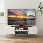 HEYZOEY TV-kapp, Lowboard kuni 65-tollise teleri jaoks, 2-ukseline TV-laud koos kappidega elutuppa (valge, 137 x 38 x 48 cm)