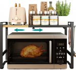 SONGMICS laiendatav mikrolaineahjuriiul, mikrolaineahjualus, 41,5-64 cm reguleeritav laius, k&ouml;&ouml;giriiul t&ouml;&ouml;pinnale, teras ja bambus, 4 konksu, tint must/loomulik beež KCS060B01