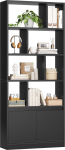 FORABAMB puidust raamaturiiul, k&otilde;rge raamaturiiul 4 tasandiga ja avatud hoiuriiuliga, ustega seisev riiul elutuppa, magamistuppa, kontorisse, t&ouml;&ouml;ruumi, 155 x 60 x 24 cm, must