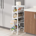 DROMEZ kitsas k&ouml;&ouml;gik&auml;ru, 5-tasandiline rullikuk&auml;ru sahtlitega, serveerimisk&auml;ru, valge, metall rataste ja t&ouml;&ouml;pinnaga, s&uuml;vistatav riiul, 20 cm lai, k&ouml;&ouml;k, vannituba, kontor, 38 x 81 cm.