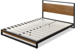 Zinus Suzanne voodi 140 x 190 cm - voodiraami k&otilde;rgus 18 cm - metallist ja puidust platvormvoodi puidust liistudega raamiga - pruun ja must