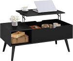 WOLTU BTS26sz kohvilaud, reguleeritava k&otilde;rgusega, elutoa laud koos panipaigaga, kohvilaud, k&uuml;ljelaud, diivanilaud, 100 x (43-57) x 50 cm, must
