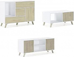 Skraut Home Sideboard + TV kapp + kohvilaud elutoa komplekt - Tuule mudel - s&ouml;&ouml;gikomplekt - vastupidav konstruktsioon - lihtne kokkupanek - valge/puccini viimistlusega