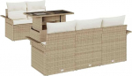 Rantry 6-teiliges Garten-Sofa-Set mit Kissen Beige Poly-Rattan Gartenlounge Model3348197