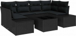 Rantry 7-teiliges Garten Sofa Set mit Kissen Schwarz Poly Rattan Gartenlounge Model3346963