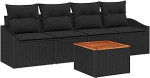 5-teiliges Garten-Sofa-Set mit Kissen Schwarz Poly-Rattan Akazie Gartenlounge Model3356434