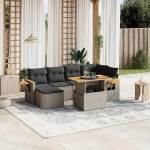 Set Schlafsofa, 7-teiliges Gartensofa-Set mit grauen Kissen aus Polyrattan, Set f&uuml;r Schlafsofa, Wohnzimmer, Gartensofa, modernes Sofaset f&uuml;r den Au&szlig;enbereich, Outdoor-M&ouml;bel o1