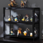 IMYOGI Curiosity vitriinkapp akr&uuml;&uuml;l looduslikust bambusest raamiga vitriinkapp koos klappt&auml;ie uksega selge seisev vitriinkapp elutuppa magamistuppa must (suurus: 80 x 73 x 32 cm)