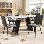 NADEUSAK Esstischset 160&times;80&times;75cm,Ausziehbares Essgruppe (5-TLG) f&uuml;r 4 Personen,Wei&szlig;er Esstisch mit Flache Tischbeine,4 Grauer Samt-Esszimmerstuhl