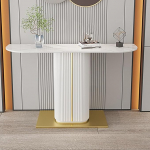 Moderner rustikaler Konsolentisch mit Stauraum - Schmaler Beistelltisch in Marmoroptik, geometrisches Industriedesign, wei&szlig;er Akzenttisch (100 cm) f&uuml;r Wohnzimmer und Flur