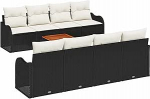 9-teiliges Garten Sofa Set mit Kissen Schwarz Poly Rattan Akazie, 2-Sitzer Garten Sofa mit Stauraum & Kissen Schwarz Poly Rattan Gartenlounge Model3356094