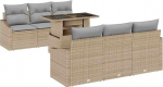 Gartensofa-Set mit Kissen 7 tk Beige und Hellgrau Poly-Rattan Gartenm&ouml;bel Model3348926