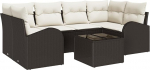 7-osaline aia diivan komplekt padjaga Brown Poly Rattan, 2-istmeline aia diivan koos hoiuruumiga ja padjaga Brown Poly Rattan Garden Lounge Model3354607