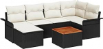 Gartensofa-Set mit Kissen 7 tk Schwarz Poly-Rattan Gartenm&ouml;bel Model3347348
