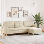 3-Sitzer-Sofa mit Hocker Creme 210 cm Stoff, Lounge Diivan Wohnlandschaft Couchgarnitur Schlafsofa Geeignet f&uuml;r Wohnzimmer Schlafzimmer Wohnheim B&uuml;ro