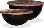 Coffee Table Set of 2 Old Wood Solid Black Bowl Shape Living Room Table Coffee Table