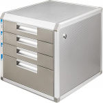 TUKA-i-AKUT TKD8600_NLS Metal Drawer Box Lockable 4 Compartments DIN A4 Aluminium Alloy No Labelling Fields Document Storage Box Robust Organiser Box Document Box